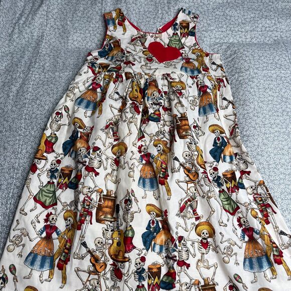 OOAK Handmade Dia De Los Muertos/Day of the Dead Dancing Skeleton Dress Sz 5 - Picture 1 of 5